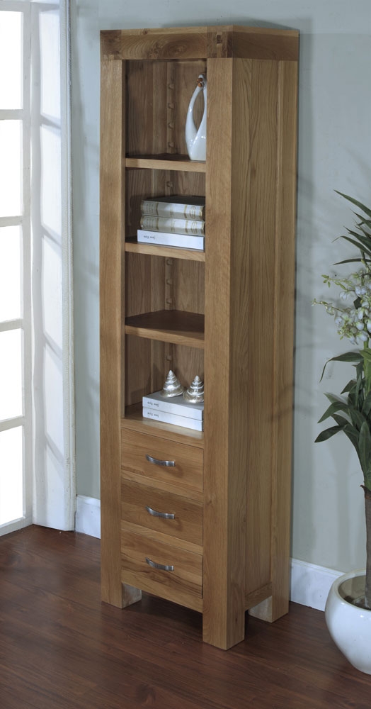 Blonde Oak Slim Bookcase with 3 Drawers