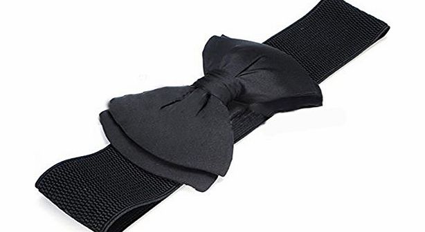 Sanwood Fashion Wide Stretch Buckle Bowknot Waistband Waist Elastic Bow Belt (Black)