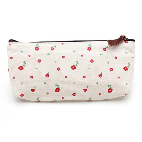 Womens Flower Pencil Pen Case Cosmetic Tool Bag Storage Pouch (Off-white)
