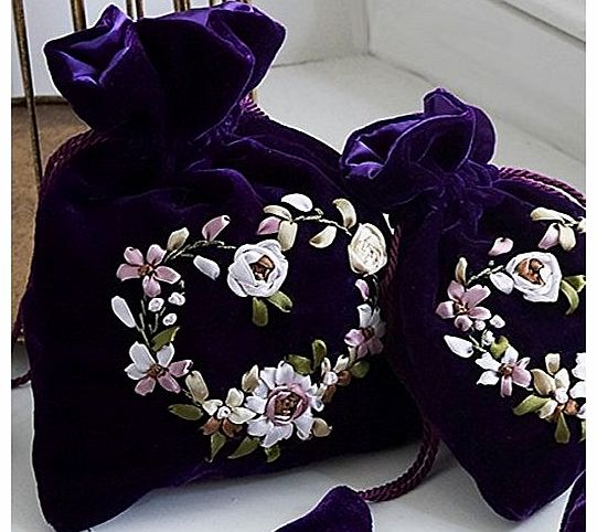 Velvet Embroidered Bag, Purple, 17 x 22 Cm
