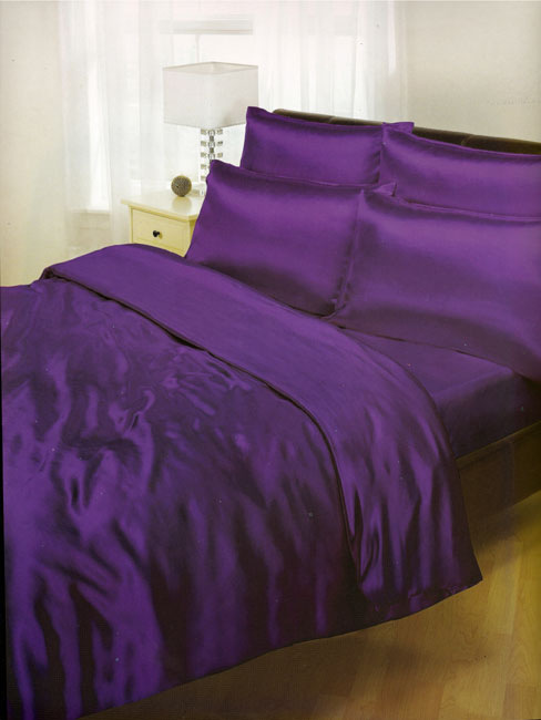 Satin Bedsets Purple Satin King Duvet Cover, Fitted Sheet and