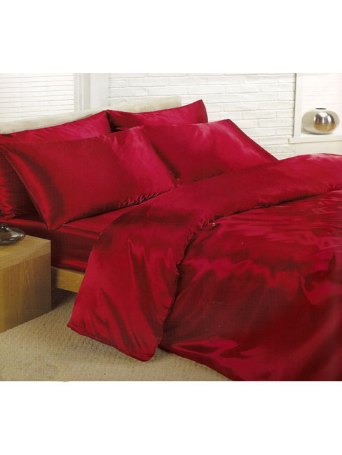 Satin Sheets Burgundy Satin Double Duvet Cover, Fitted Sheet