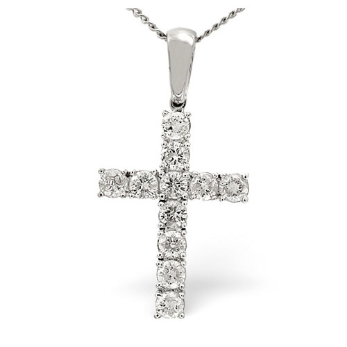 1 Ct Diamond Cross Pendant In 18 Carat White Gold