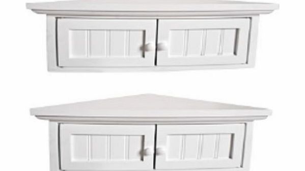 White bathroom corner cabinets (PAIR) cupbaords storage units. Small storeage shaker white wood