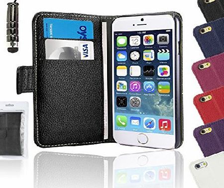 SAVFY iPhone 6 Plus 5.5`` Inch Leather Flip Case in Black - Flip Wallet case with Card Slots, Stand and Premium Fibre Interior for the Apple iPhone 6 Plus