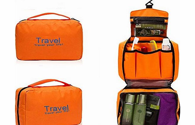 SAVFY Polyester/ Nylon Ladies Mens Wash Bag Travel Bag Toiletries Makeup Bag Zipper (Orange)