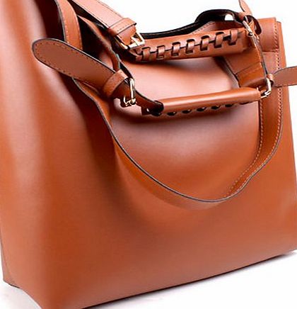 SAVFY Womens Ladies New Elegant Vintage Bag Celebrity Premium PU Leather Belted Hobo Tote Shoulder Handbag Shopper Bag (Brown)