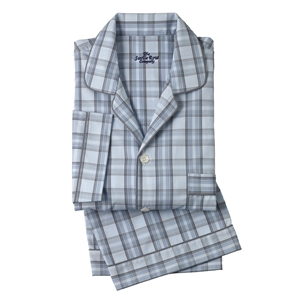 Blue Grey Check Men` Cotton Poplin Pyjamas