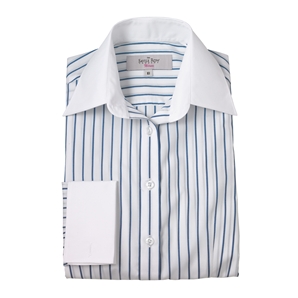 Blue Stripe Hepburn White Collar-and-Cuff Shirt