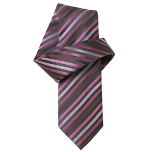 Charcoal/Pink Stripes Pure Silk Tie