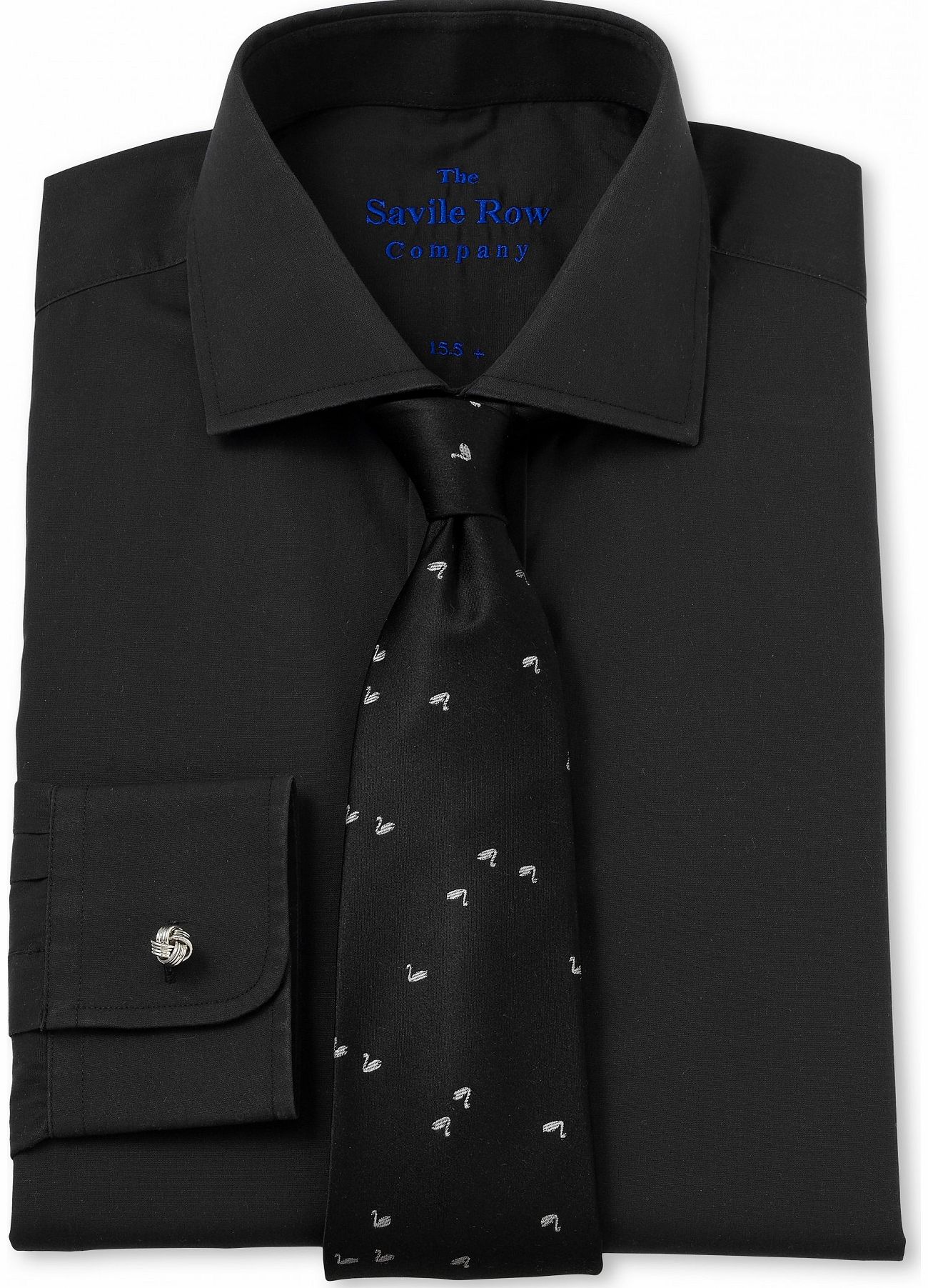 Savile Row Company Black Poplin Slim Fit Shirt 15 1/2`` Lengthened
