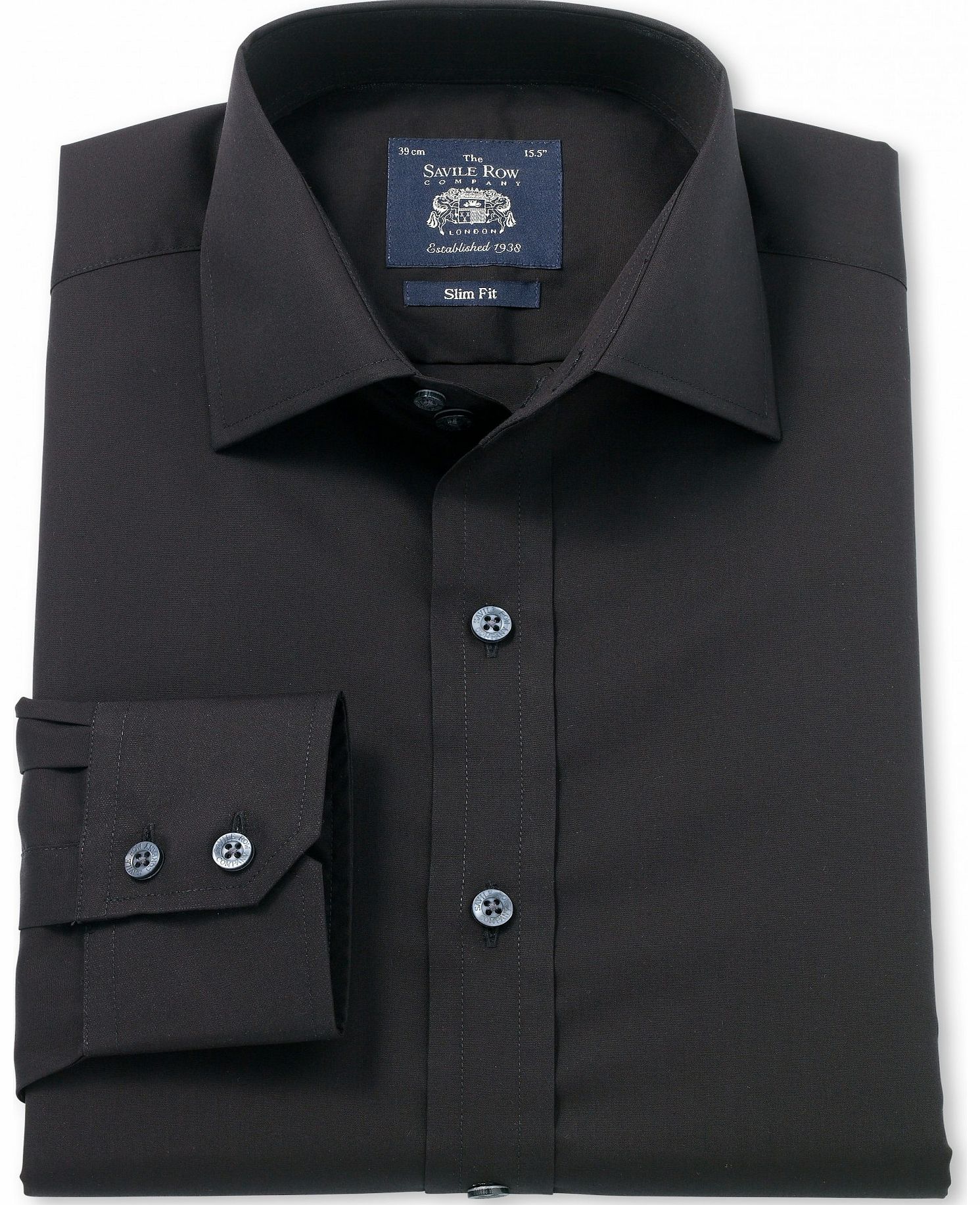 Savile Row Company Black Poplin Slim Fit Shirt 15`` Single Lengthen