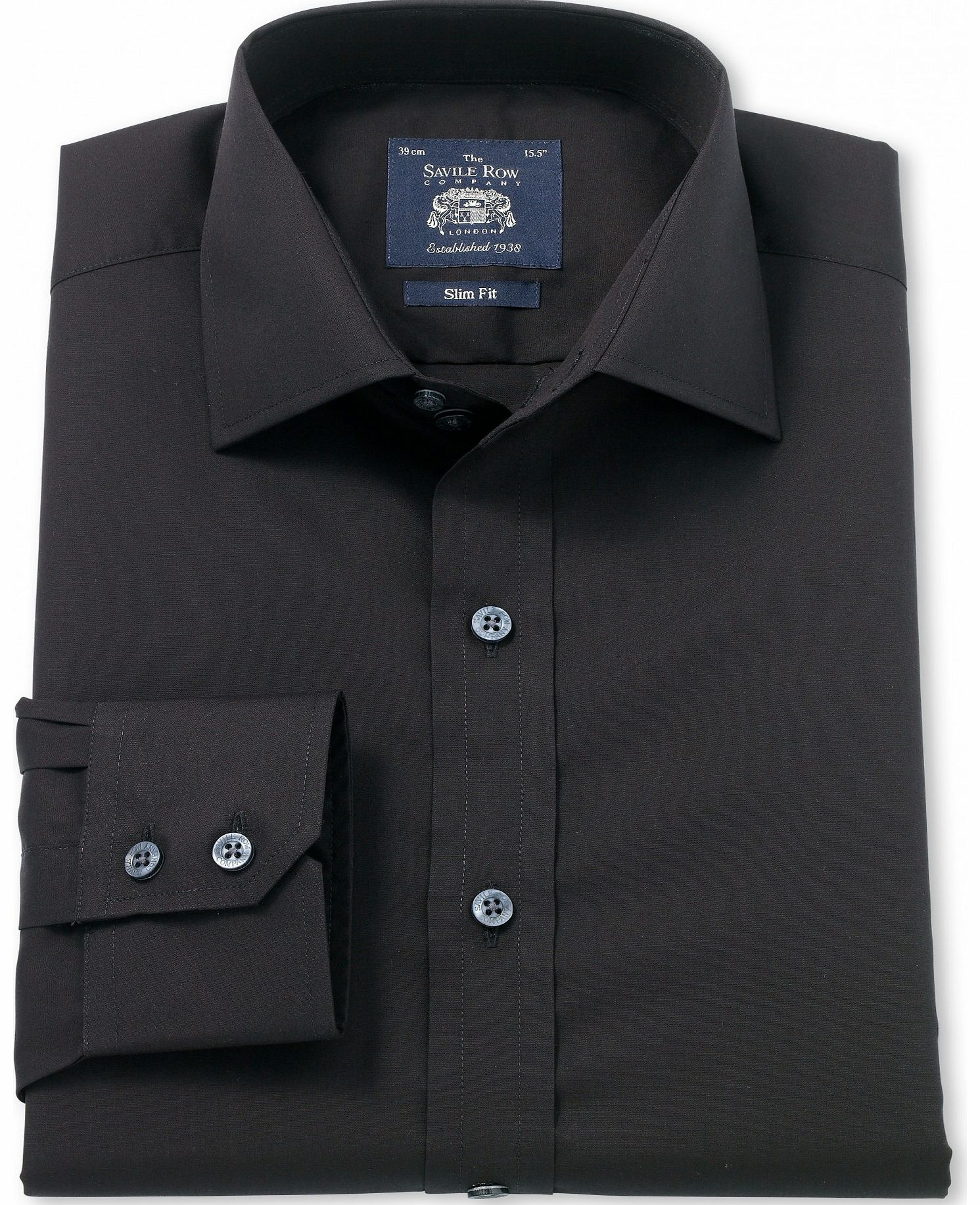 Savile Row Company Black Poplin Slim Fit Shirt 18`` Single Standard