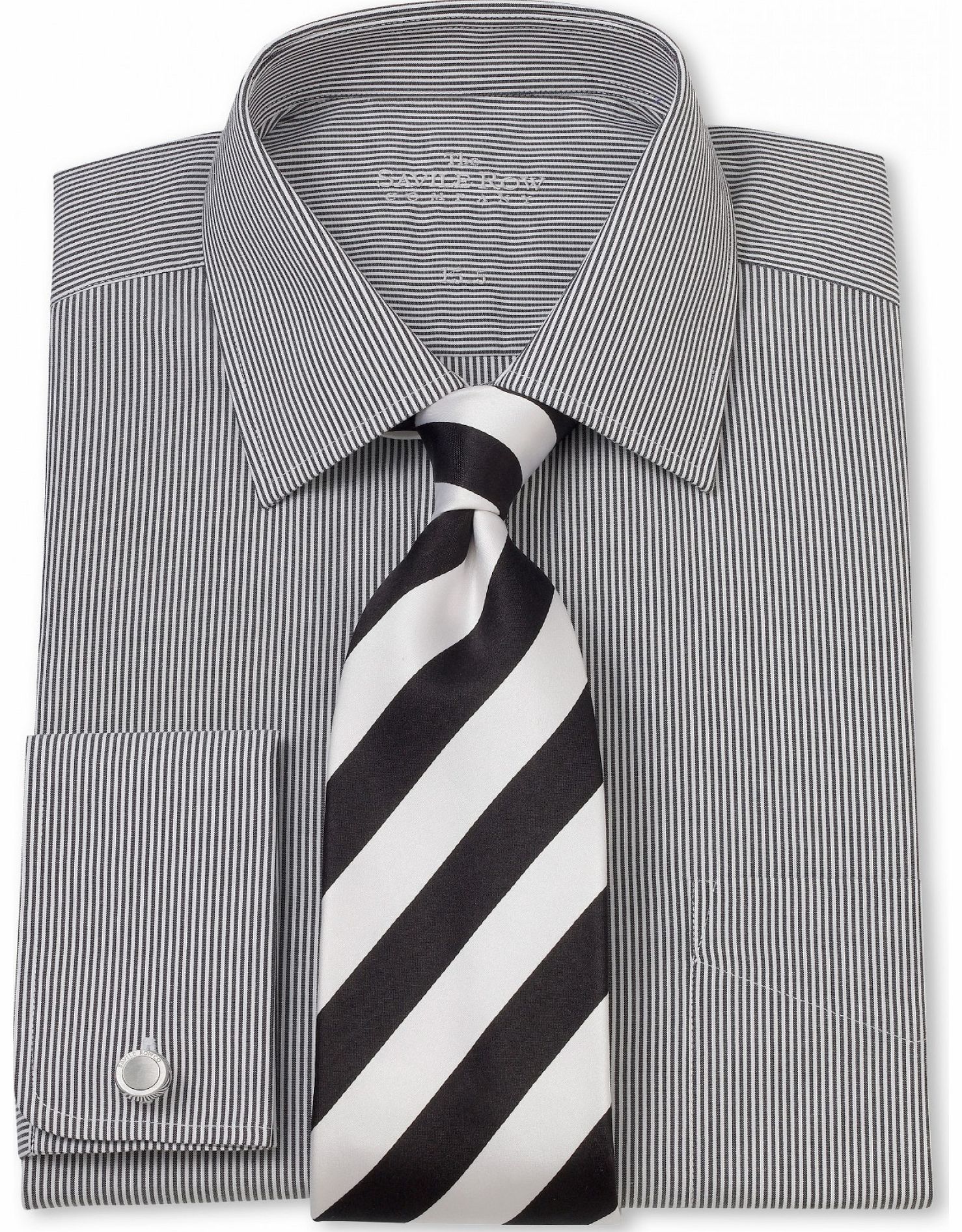 Savile Row Company Black White Bengal Stripe Classic Fit Shirt 19``
