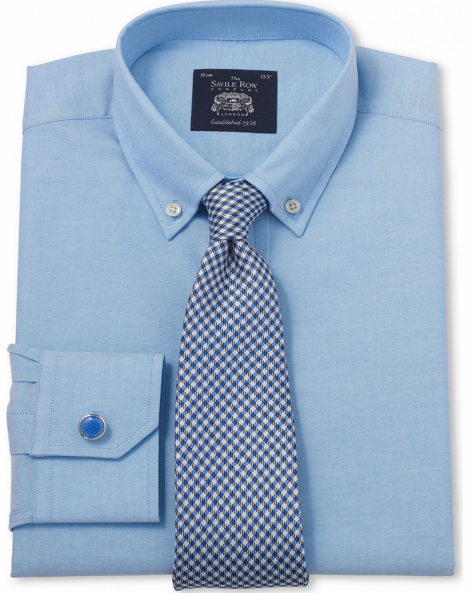 Savile Row Company Blue Pinpoint Slim Fit Shirt 17 1/2`` Lengthened