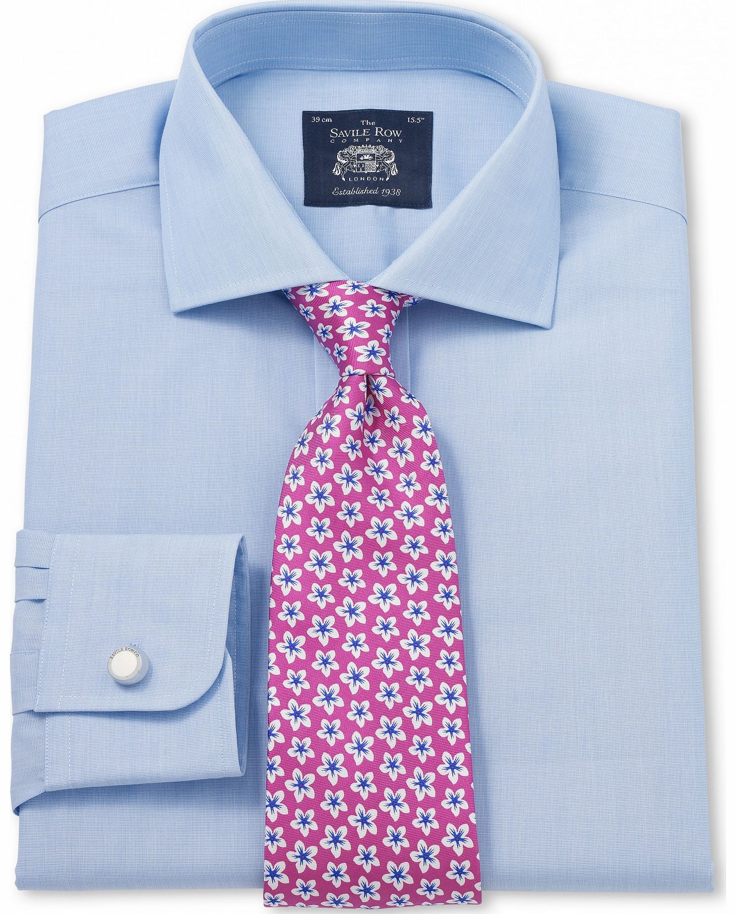 Savile Row Company Blue Poplin End on End Slim Fit Shirt 17 1/2``