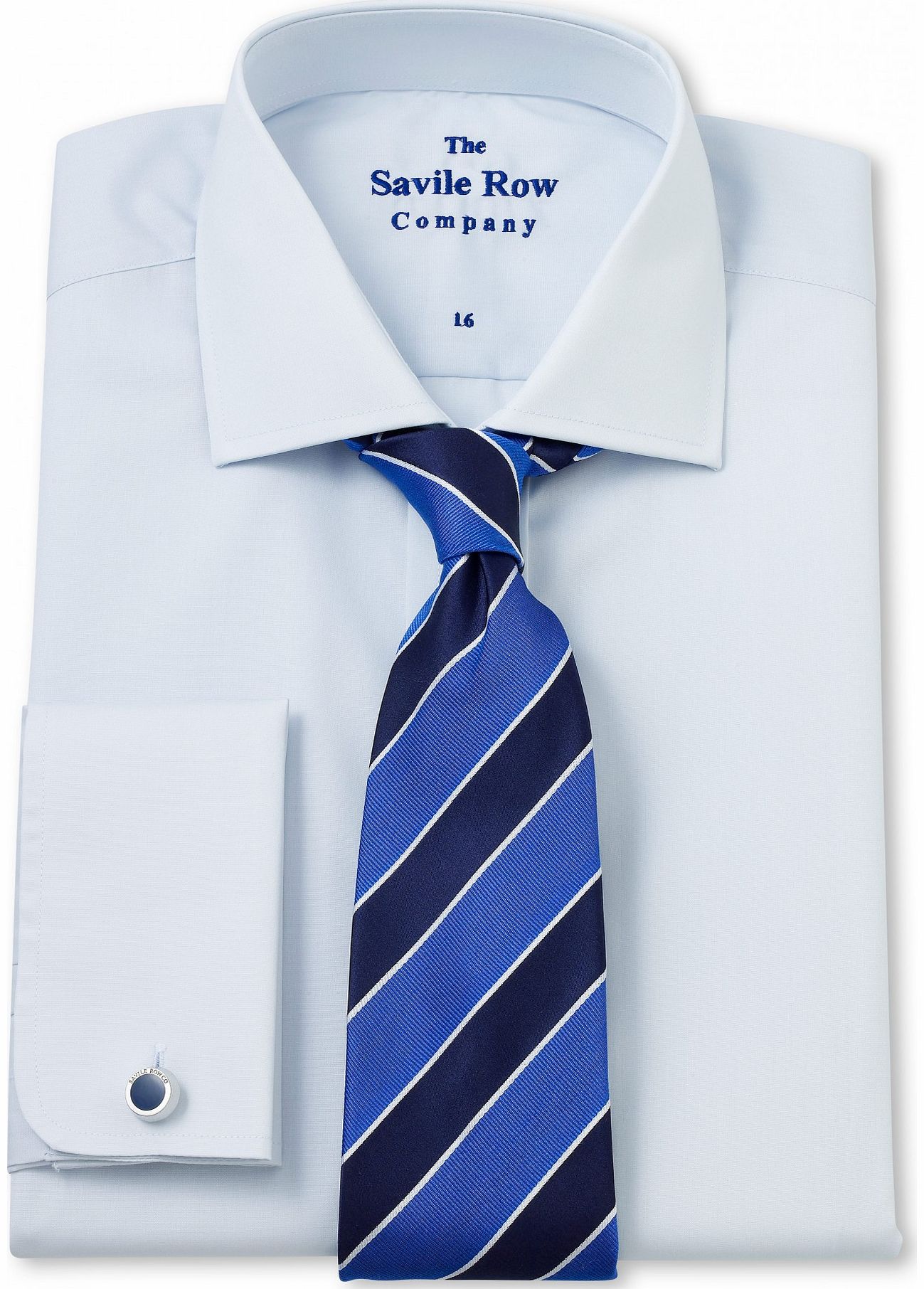 Savile Row Company Blue Poplin Slim Fit Shirt 17`` Lengthened Single