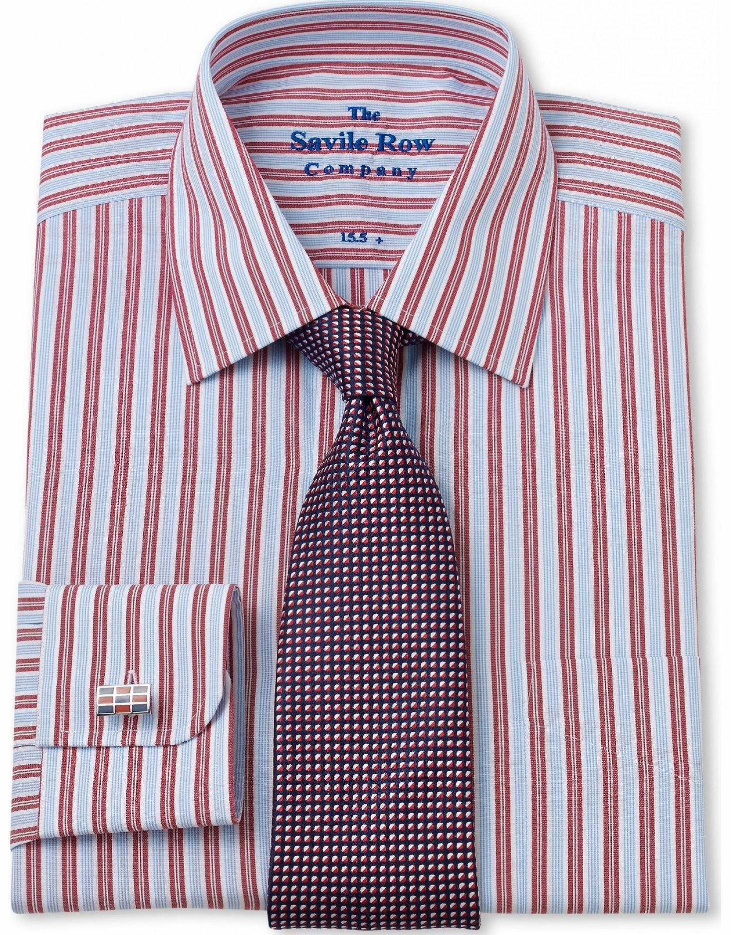 Blue Red Thick Thin Stripe Classic Fit Shirt 16