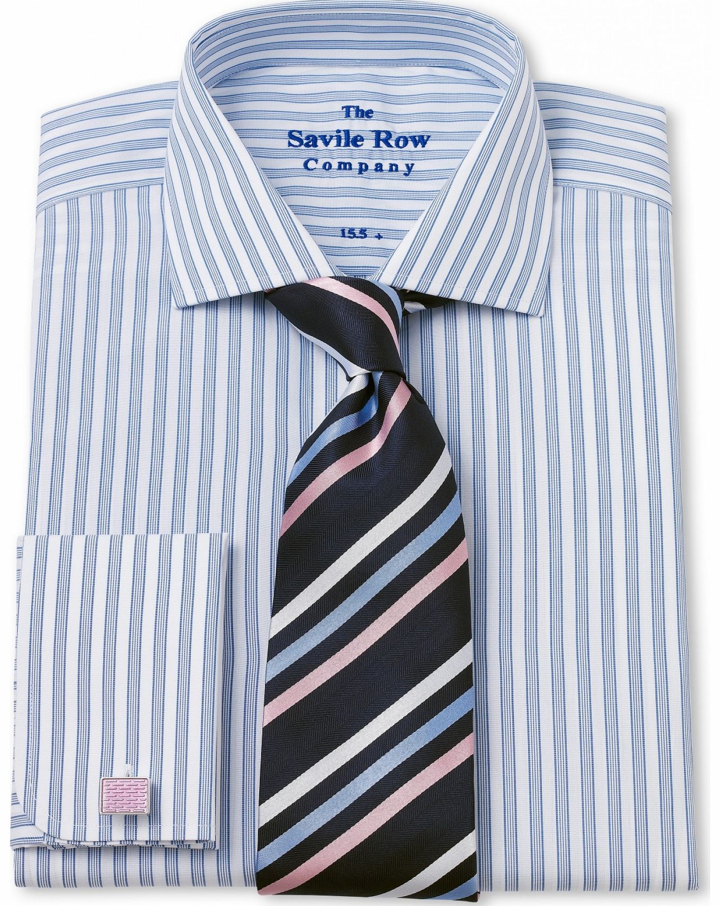 Blue Tramline Stripe Slim Fit Shirt 17 1/2``
