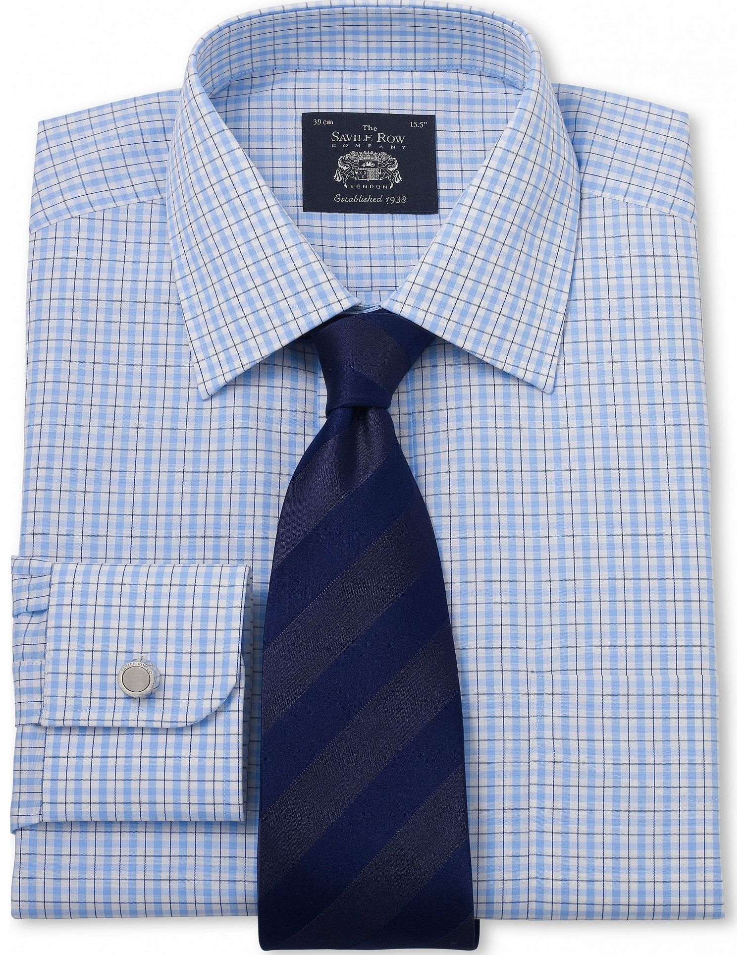 Savile Row Company Blue White Check Poplin Classic Fit Shirt 15