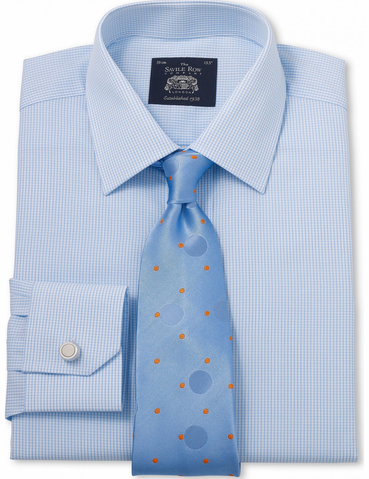Savile Row Company Blue White Fine Check Slim Fit Shirt 15``