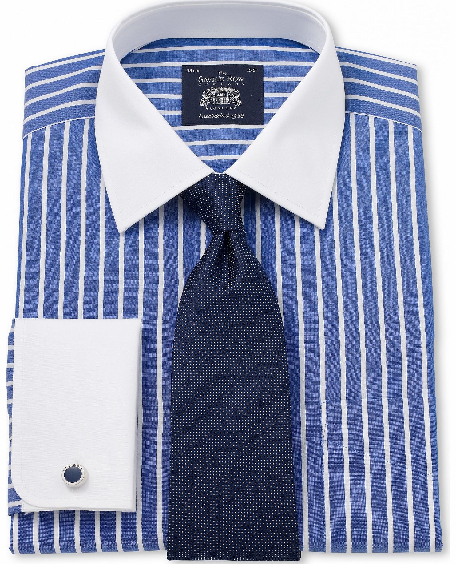 Savile Row Company Blue White Poplin Stripe Classic Fit Shirt 19``