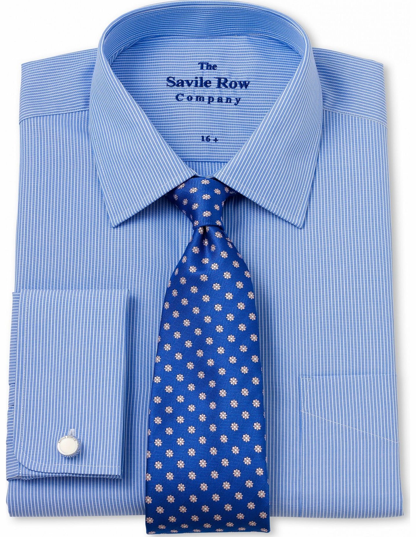 Savile Row Company Blue White Stripe Classic Fit Shirt 16 1/2``