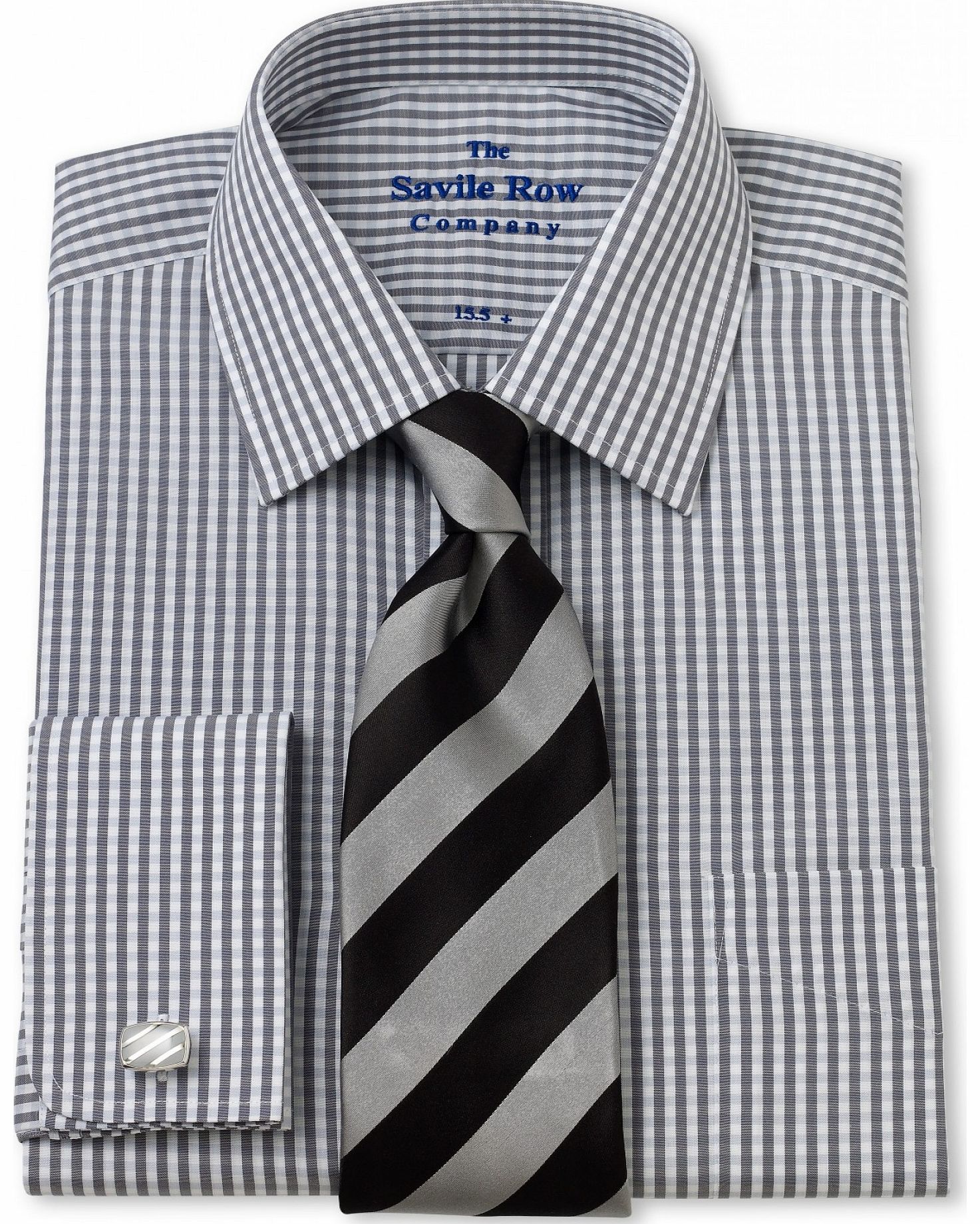 Savile Row Company Grey Tonal Gingham Classic Fit Shirt 19``