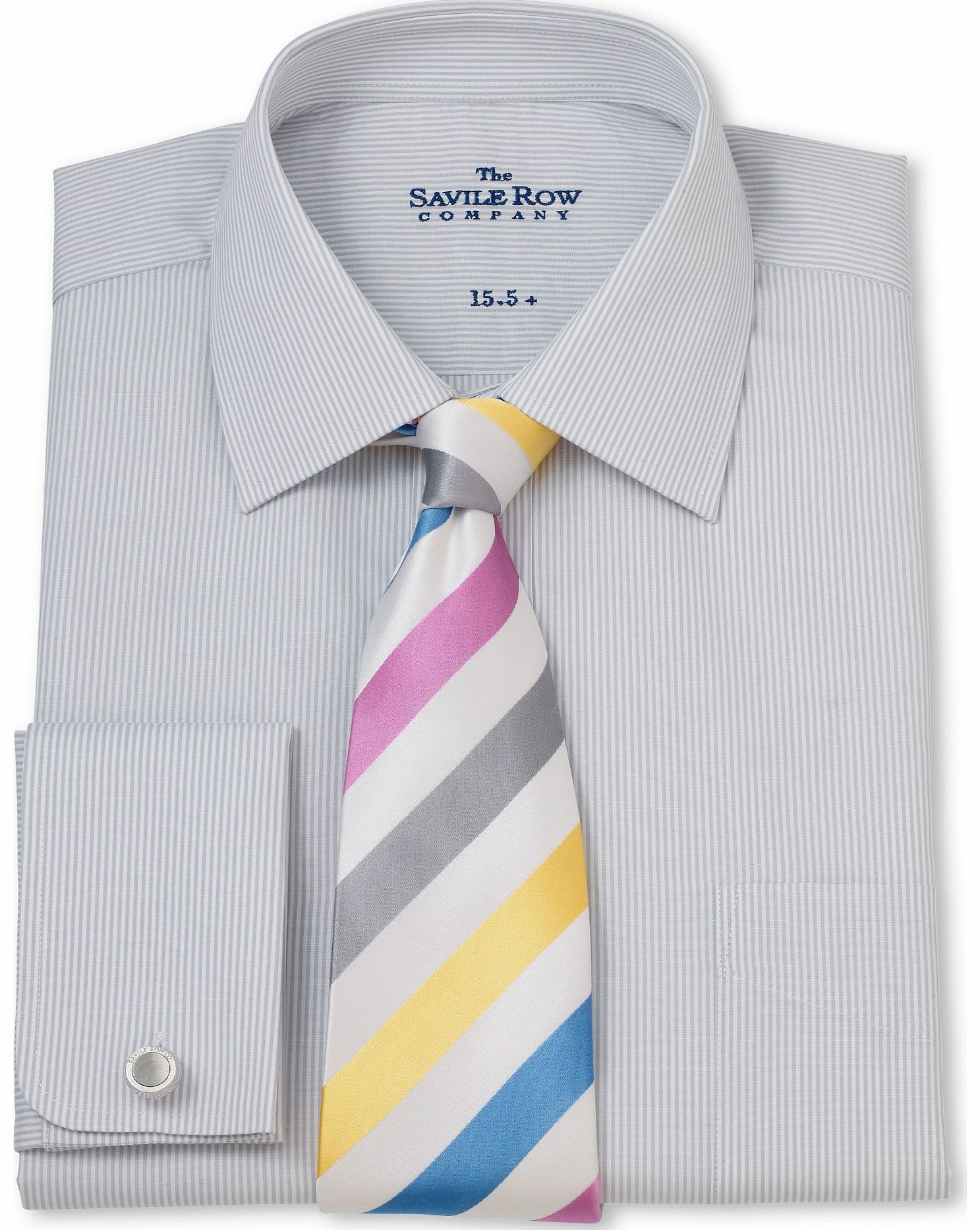 Savile Row Company Grey White Bengal Stripe Classic Fit Shirt 17``
