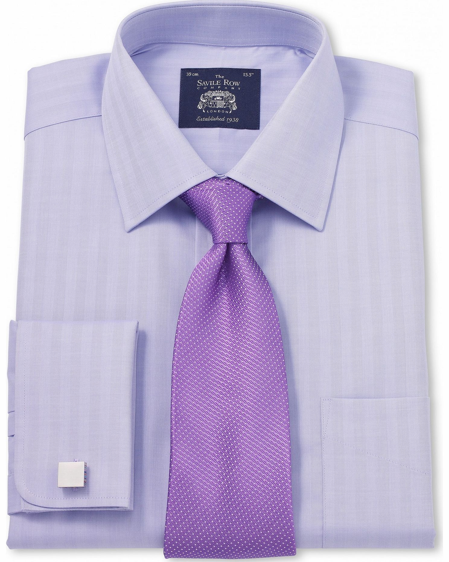 Savile Row Company Lilac Herringbone Classic Fit Shirt 15 1/2``