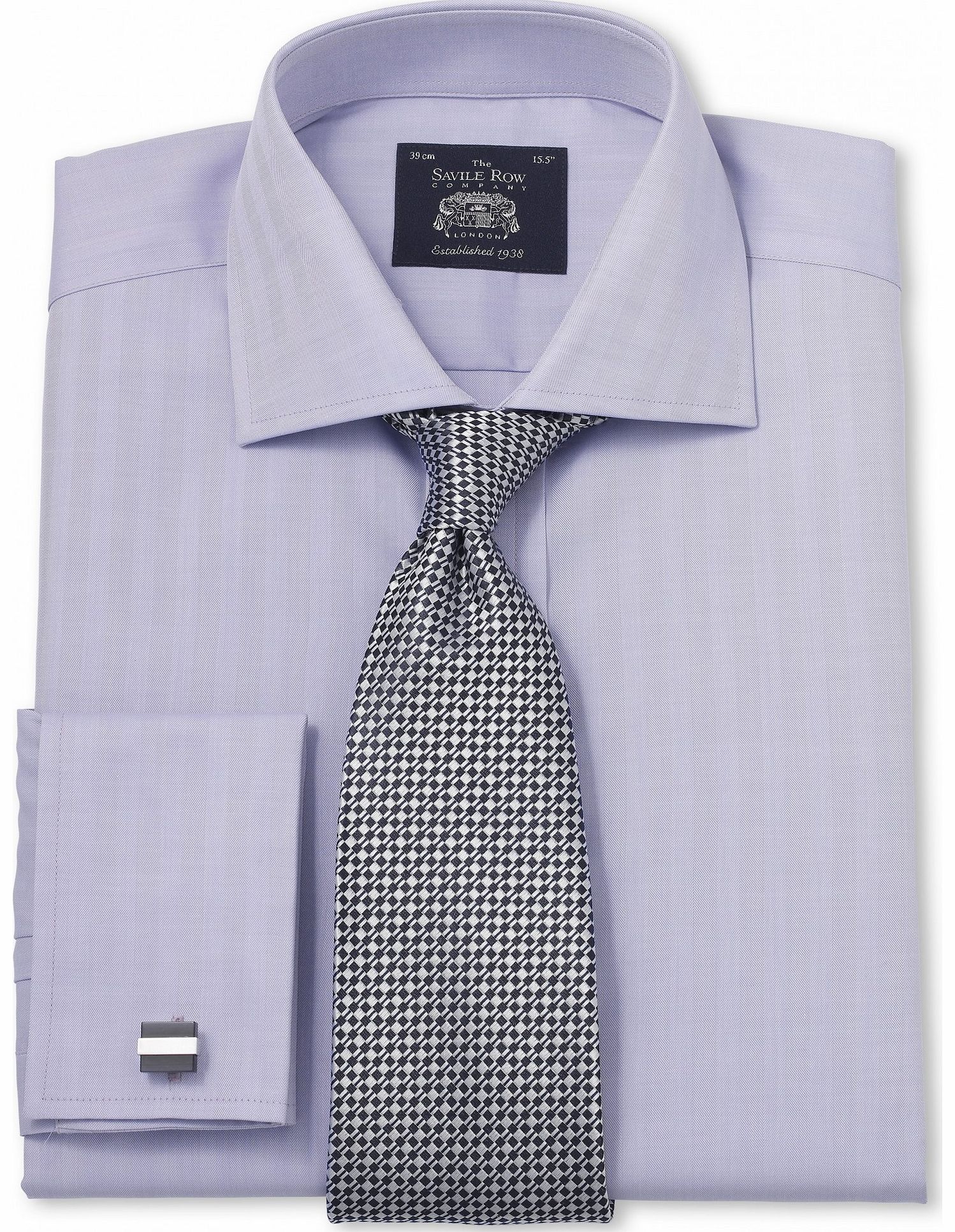 Savile Row Company Lilac Luxury Herringbone Slim Fit Shirt 15``