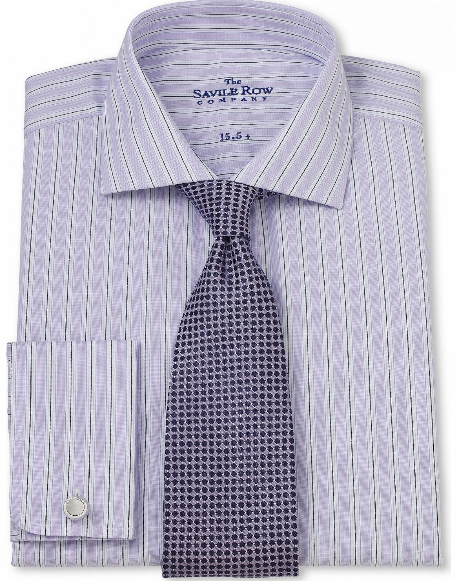Savile Row Company Lilac Navy Stripe Slim Fit Shirt 17 1/2``