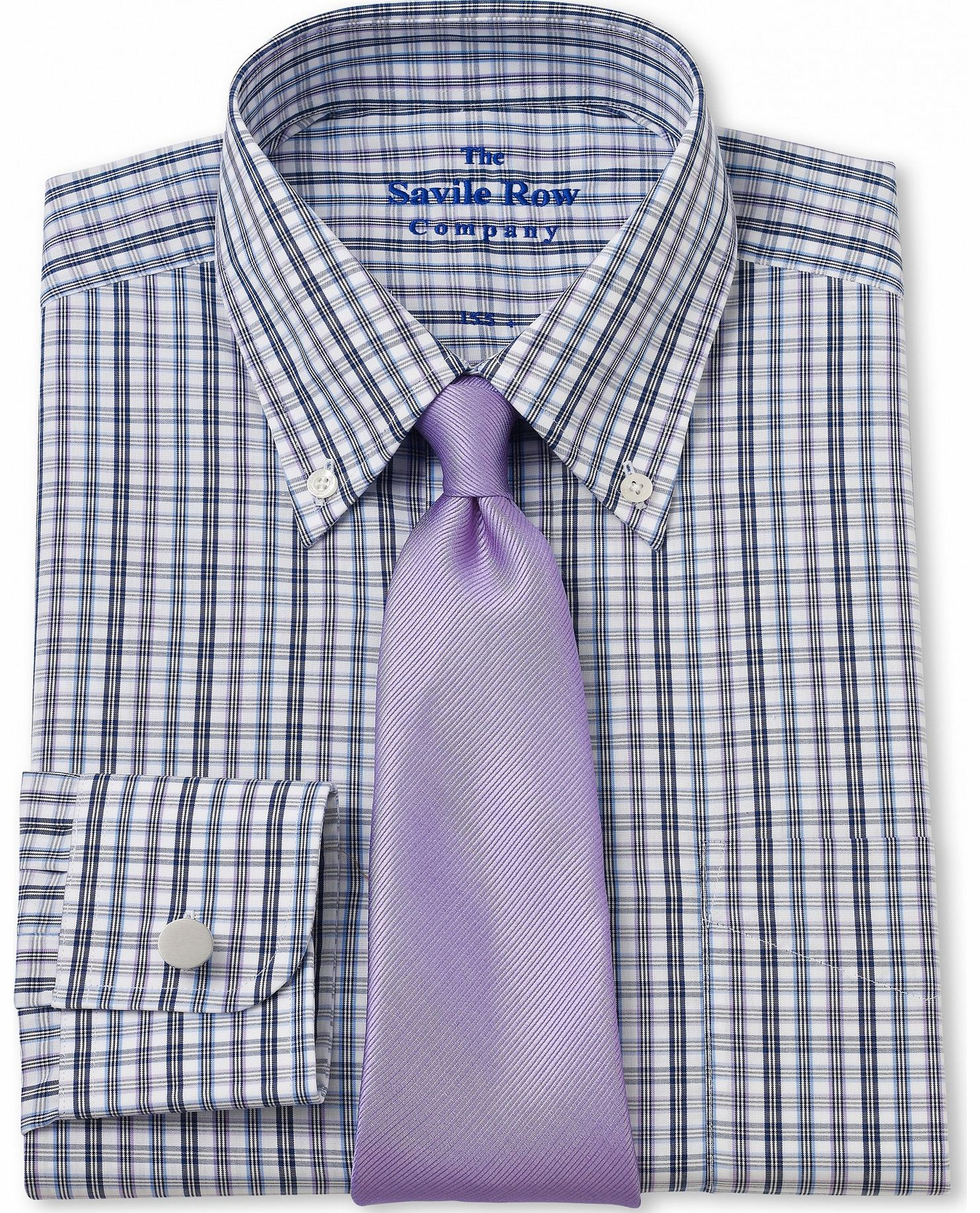 Savile Row Company Navy Lilac Check Classic Fit Shirt 16`` Standard