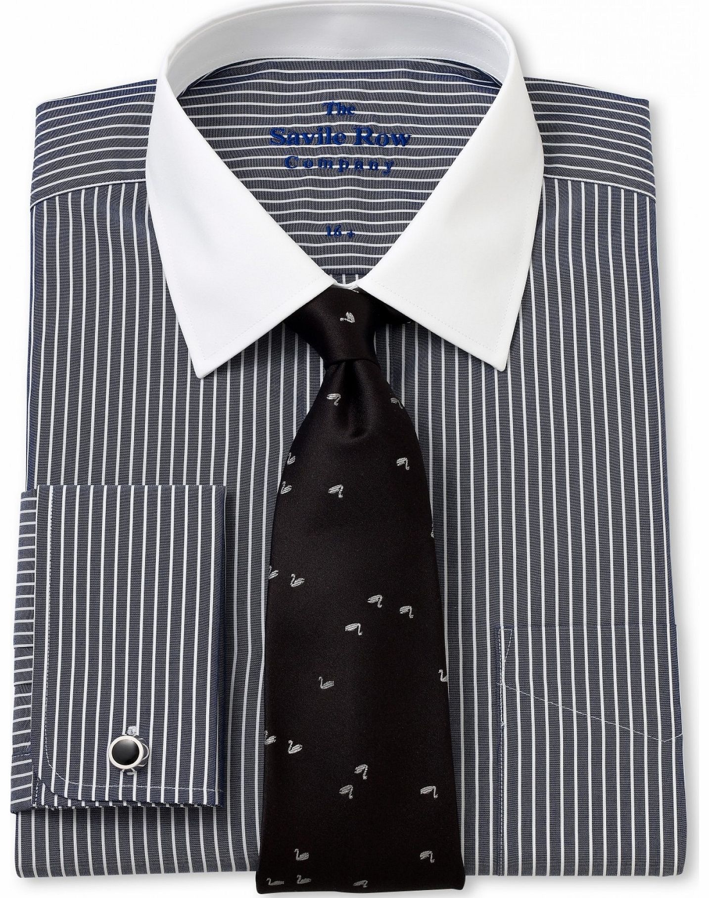 Savile Row Company Navy White Bengal Classic Fit Shirt 15``