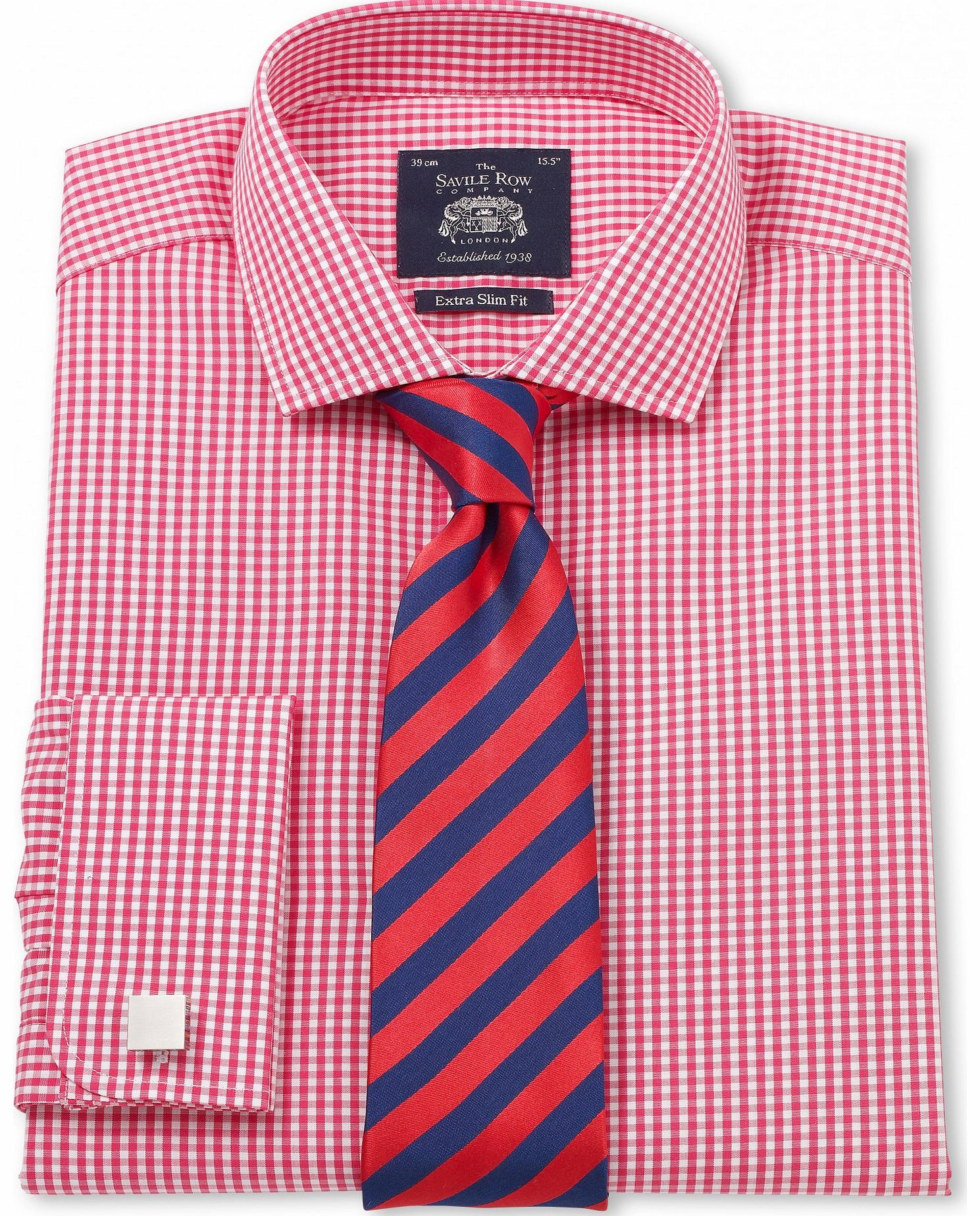 Savile Row Company Red White Poplin Gingham Extra Slim Fit Shirt