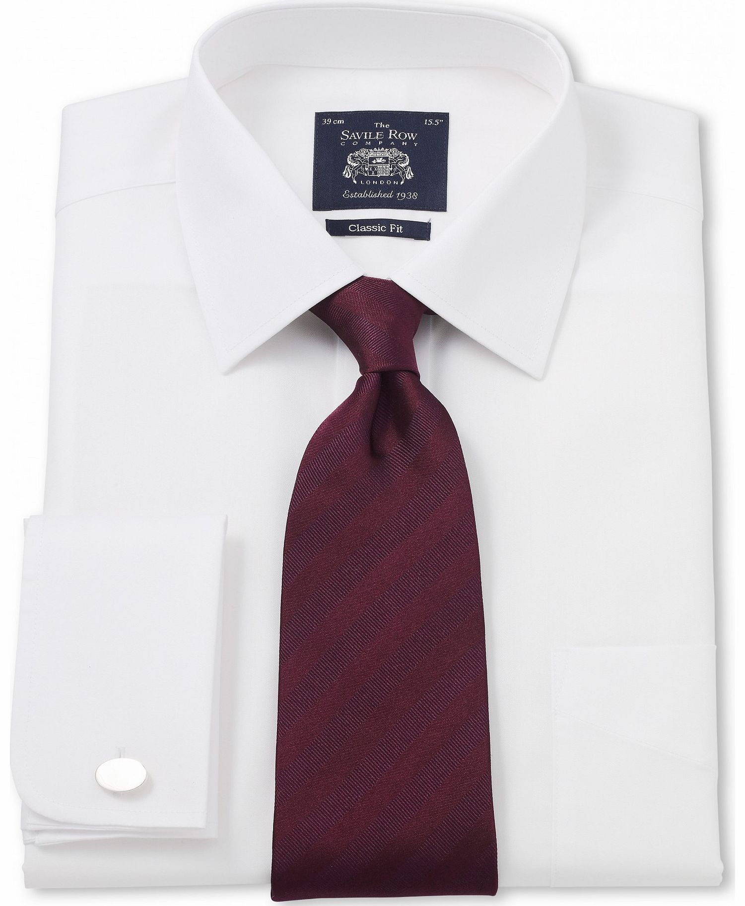 Savile Row Company White Luxury Herringbone Classic Fit Shirt 18``
