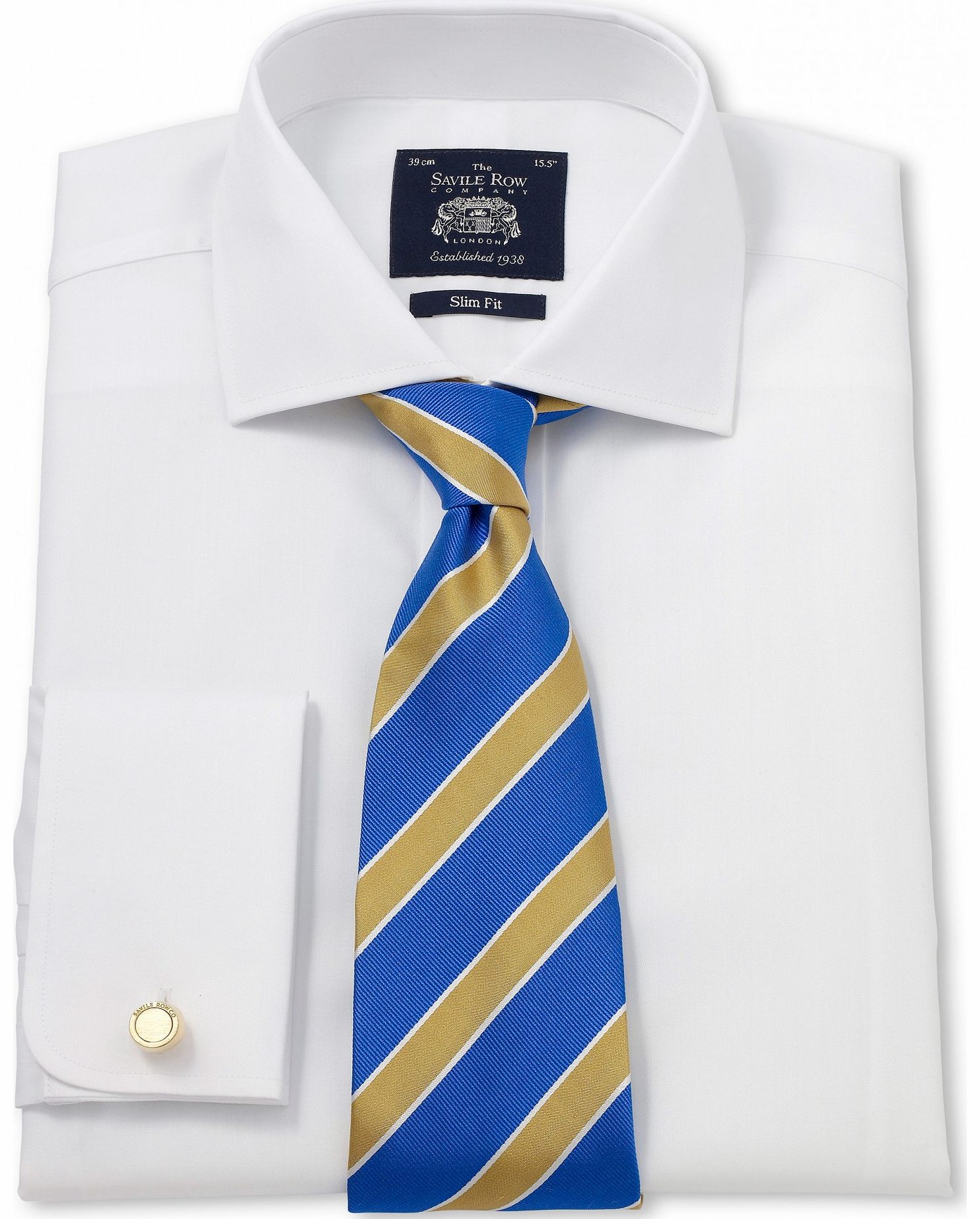Savile Row Company White Luxury Herringbone Slim Fit Shirt 15 1/2``