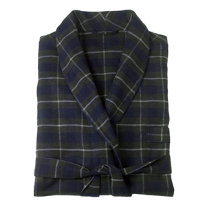 Navy Check Men` Brushed Cotton Dressing Gown