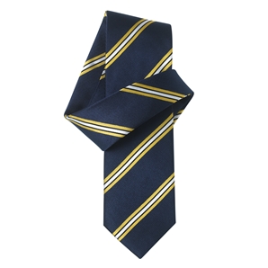 Navy Gold White Striped Pure Silk Tie