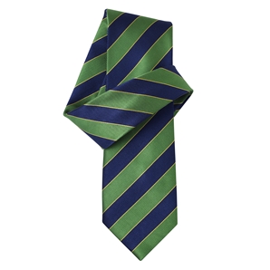 Navy Green Club Stripe Pure Silk Tie