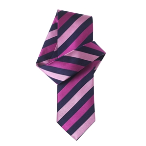 Navy Pink Purple Striped Pure Silk Tie