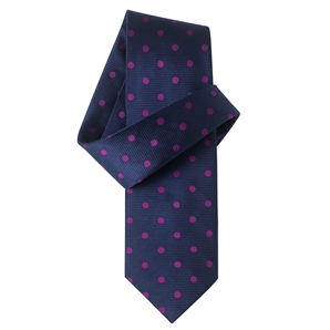 Navy Pink Spotted Pure Silk Tie