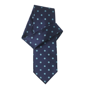 Navy Turquoise Blue Spotted Pure Silk Tie