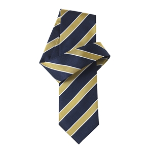 Navy Yellow Stripe Pure Silk Tie