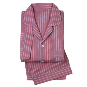 Red Blue Reverse Stripe Men` Cotton Poplin Pyjamas