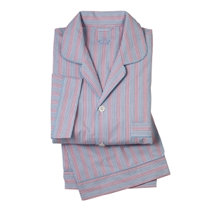 Red Blue Tramline Stripe Men` Cotton Poplin Pyjamas