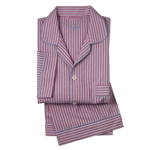 Red Light Blue Stripe Men` Cotton Poplin Pyjamas