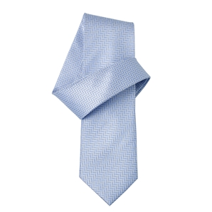 White Blue Herringbone Pure Silk Tie