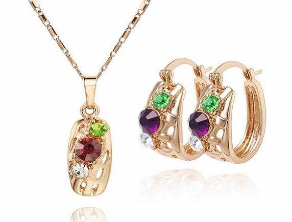- New Fashion 18K Gold Plated Rhinestone Crystal Jewelry Set Necklace and Earrings - CHA-UK-CJ-100164