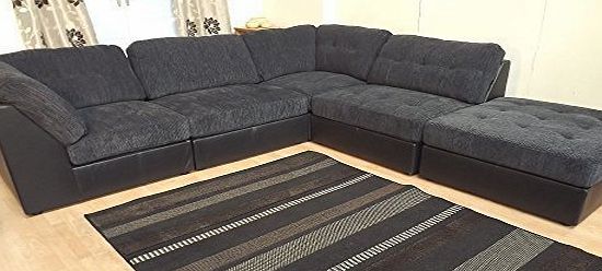 Black Grey Leather amp; Fabric Corner Sofa Sofa Bed COUGAR R/H